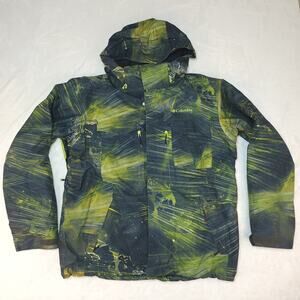 Columbia Ski Jacket Mens Large Titanian Snowboard Neon Green Galaxy City Skyline